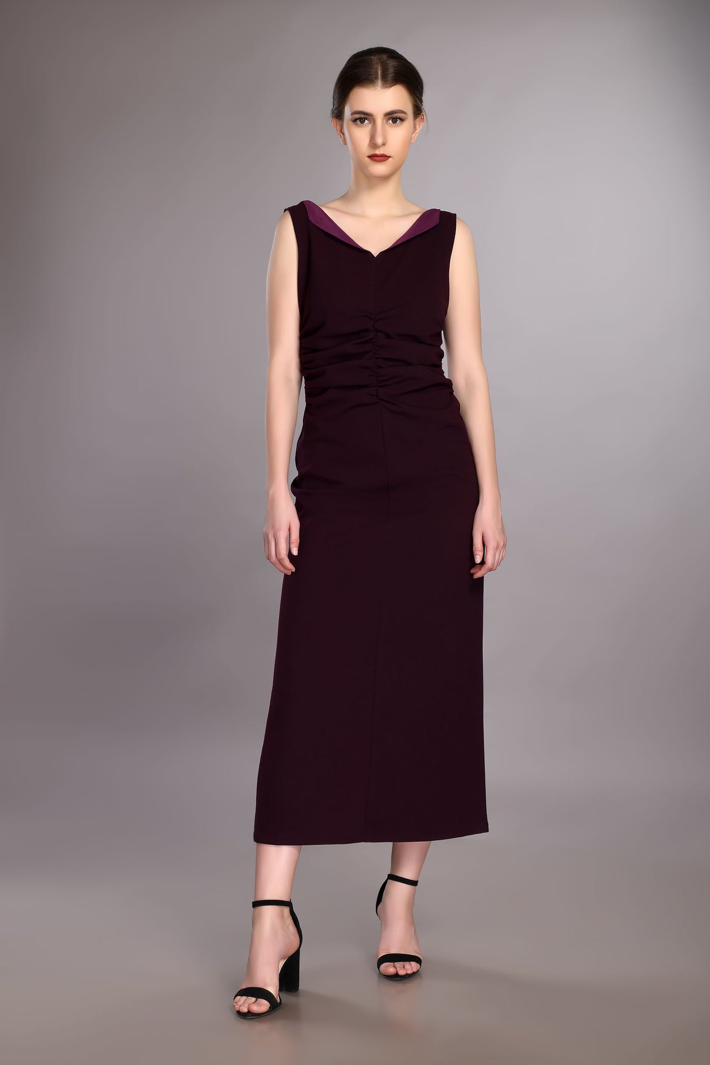 Wine Wide Collar Dress