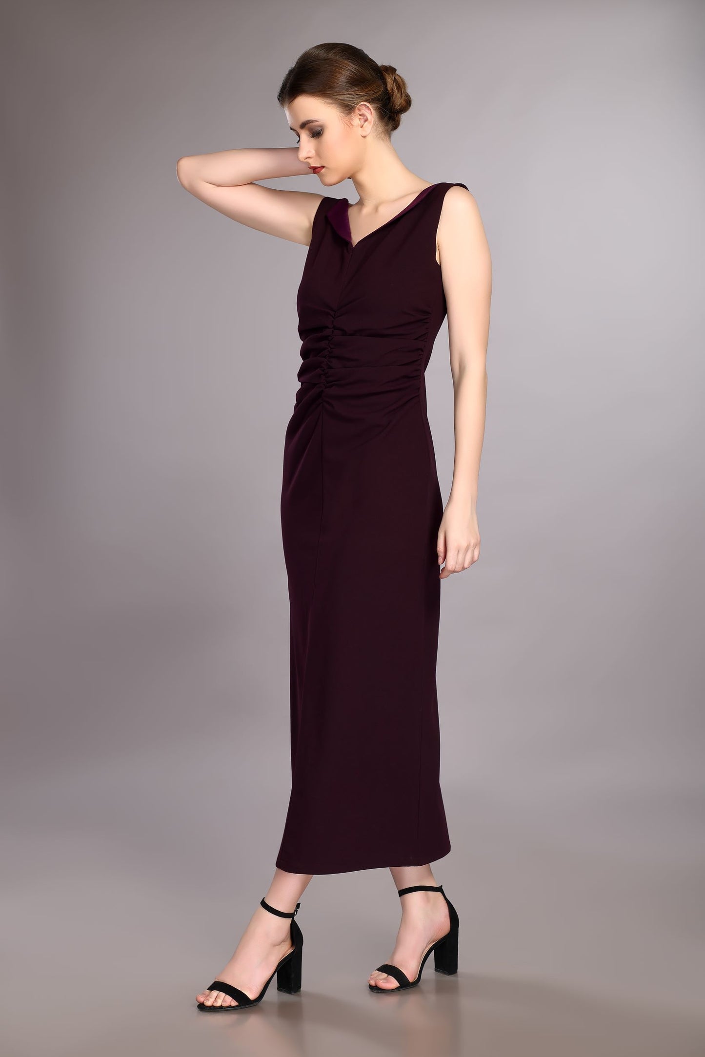 Wine Wide Collar Dress