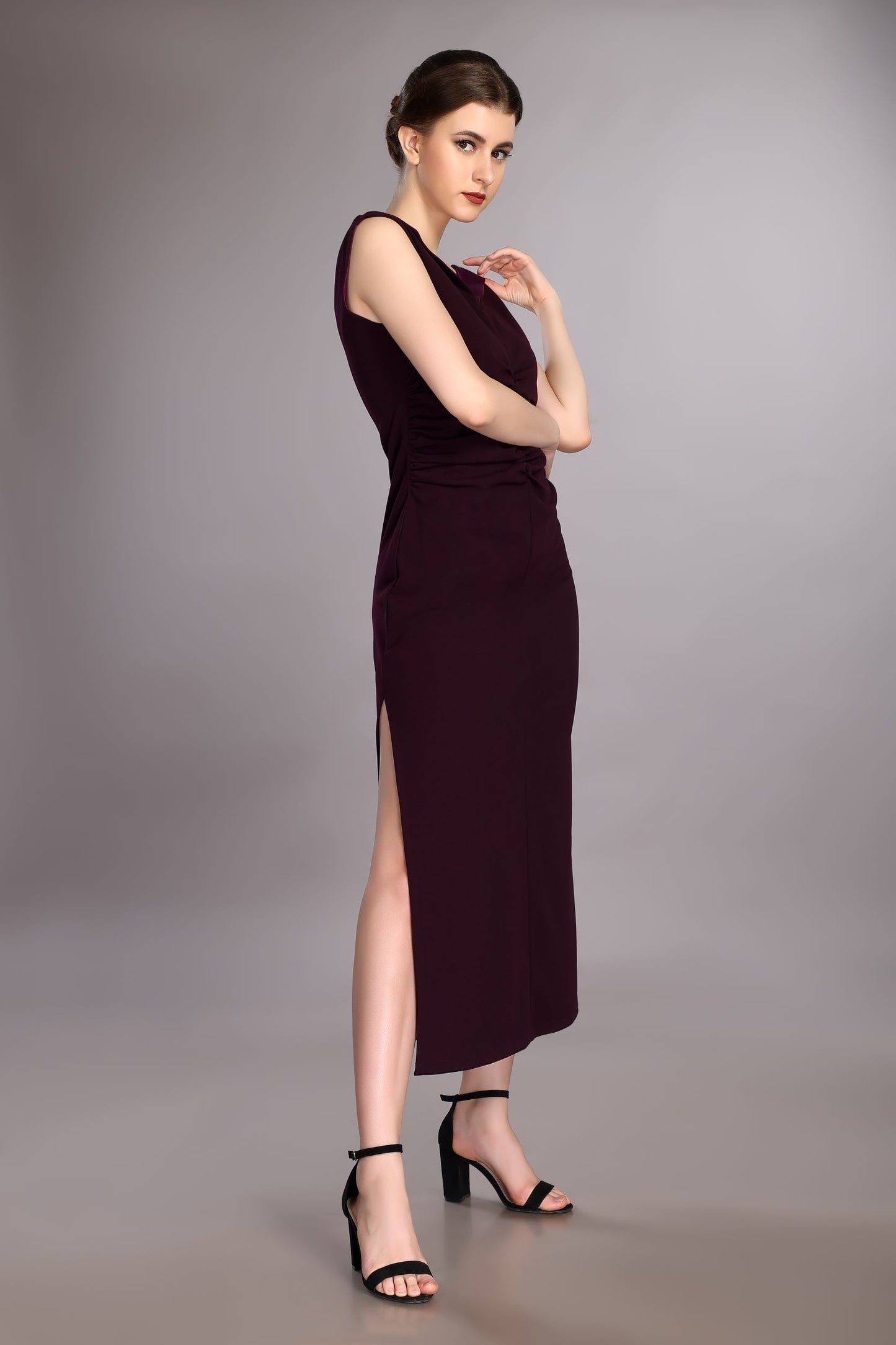 Wine Wide Collar Dress