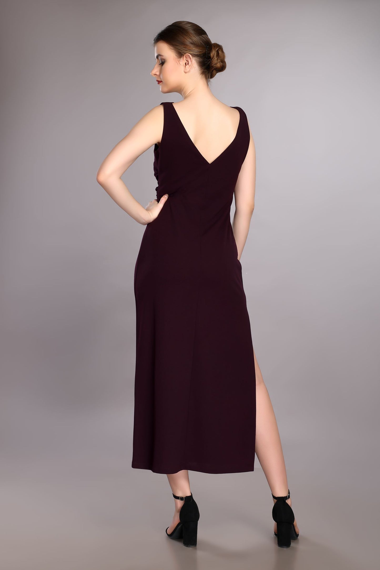 Wine Wide Collar Dress